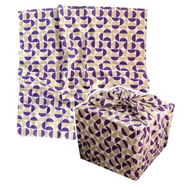 FabRap Furoshiki Fabric Gift Wrap, Reusable One-sided Fabric Wrap, Beautiful with Gold and Plum Swiss Grid Design on a Base of Stone Beige