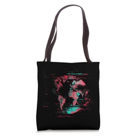 World Map Digital Glitch Tote Bag
