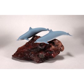 Dolphin Duo Sculpture from John Perry Airbrushed 5in Long on Burl Wood