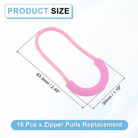 uxcell 16Pcs Zipper Pulls Replacement, U-Shape Zipper Pull Cord Extender, Fix Tab Tag Extender for Luggage Backpack Jacket Handbags, 63.5mm Pink