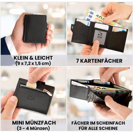 DON VANE Elite Pocket Slim Wallet with Coin Compartment Leather Wallet with RFID Protection Mini Wallet for Men Women Cards Wallet Small Card Holder Credit Card Holder, black, Elegant look in compact