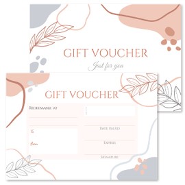 10 x Blank Gift Vouchers & Envelopes - Double Sided Abstract Rose Gold Leaf Design Tokens - Salon, Beauty, Hair, Massage, Lashes, Nails