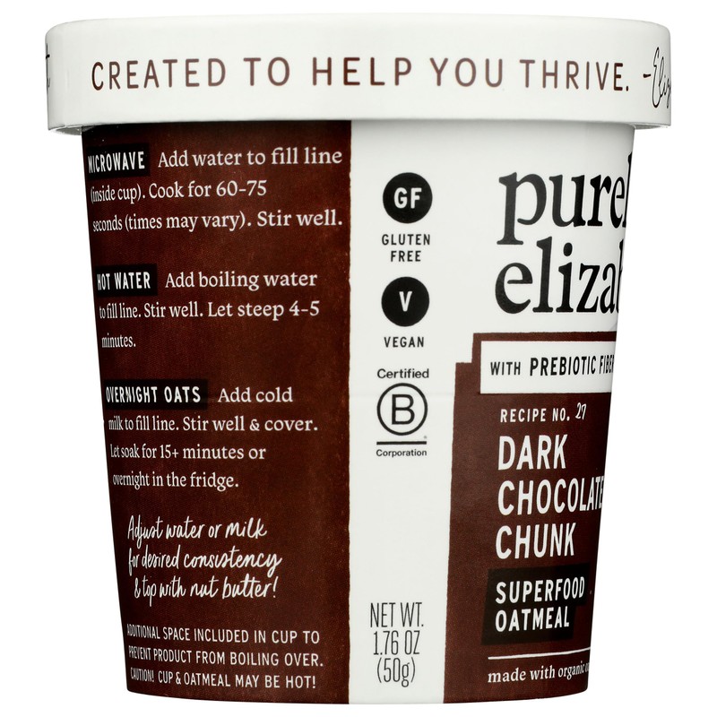 Purely Elizabeth, Oatmeal Cup Superfood Dark Chocolate Chunk, 1.76 Ounce