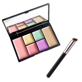 6 Colors Correcting Concealer Palette,Colors Corrector Palette,Moisturizing Full Coverage Liquid Foundation Cream Contour Makeup Palettes with Brush(A)