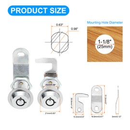 uxcell 1/8 Inch Cabinet Locks with Key, 2 Pack Cam Replacement Lock Cylinder Toolbox Lock Keyed Alike for RV Drawer Storage Cart Mailbox Compartment Door Tool Lock, Silver