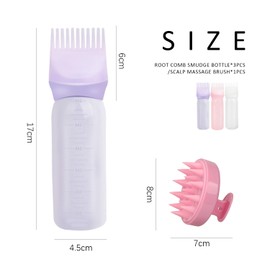 3pcs Root Comb Applicator Bottle with 1pc Scalp Massage Brush, Hair Oil Applicator Bottle, Massage Comb, Hair Coloring Brush Bottle with Graduation, Hair Coloring Set, Hair Salon Tools