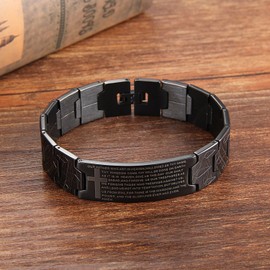 Cupimatch Herren Vintage Religiöse schwarz Edelstahl Englisch Bibel Gebet des Herrn Kreuz Link Kette Armband Armreif 21,6 cm