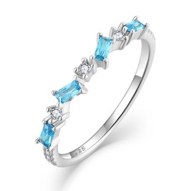 Raymard Eternity Stackble Rings for Women, Sterling Silver 925 Engagement Birthstone Rings for Her Wedding Band, Size 8-Created Aquamarine