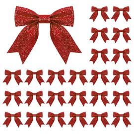 24 Pieces Glitter Christmas Bows, Christmas Tree Bow Ornament, Premade Small Bowknot for Xmas Tree Wreath Crafts Gift Wrapping Basket Wedding Party Home Decor,6.5 * 7cm (Red)