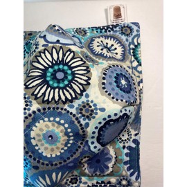 Gift Set of 2 Bowl Cozies - Fiesta in Blue Cotton Print - aka Microwave Hot Pads aka Bowl Oven Mitts - 8.5 inches for up to 8 inch bowls - Modern Sunburst in Blues with White