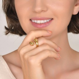 14K Gold Plated Open Rings for Women, Chunky Twist Stackable Eternity Twist Stainless Steel Teardrop Shaped Band Wedding Engagement Statement Rings for Her Size 6