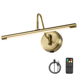 JOOSENLUX Battery Operated Picture Light Gold - Modern Wireless Picture Lights for Wall Dimmable 16.5inch Under Cabinet and Swing Arm for Canvas Sconce 3000K CRI95