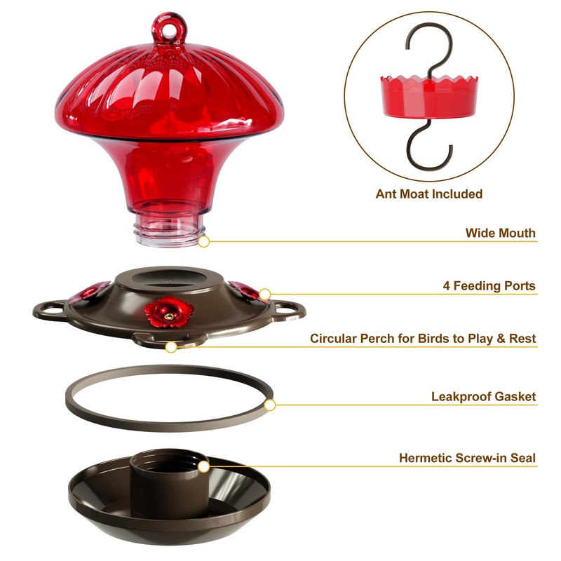 Hummingbird Feeder, Auslar 15 Ounces Glass Hummingbird Feeders for Outdoors