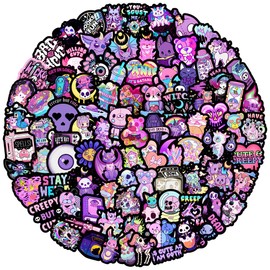 Pack of 100 Goth Sticker Set - Purple Gothic Sticker Pack Waterproof Vinyl for Laptop, Cars, Motorcycles, Skateboards, Luggage - Cool Graffiti Decals for Gothic Lovers