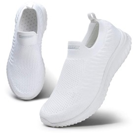 HKR Women's Slip On Trainers, Memory Foam Trainers, Sports Shoes, Comfortable Slip-On Shoes, White