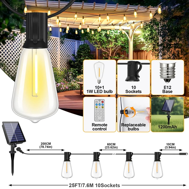 Solar String Lights for Outdoor Décor – Shatterproof Waterproof Patio