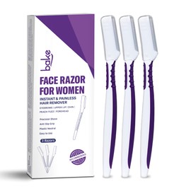 BAKE Reusable Face Razor For Women Facial Hair | Instant Glow & Painless Hair Remover | For Eyebrows, Upper Lip, Sideburns | Precision Shave, Anti Slip Grip, Plastic Neutral, 1 Count (Pack Of 3)
