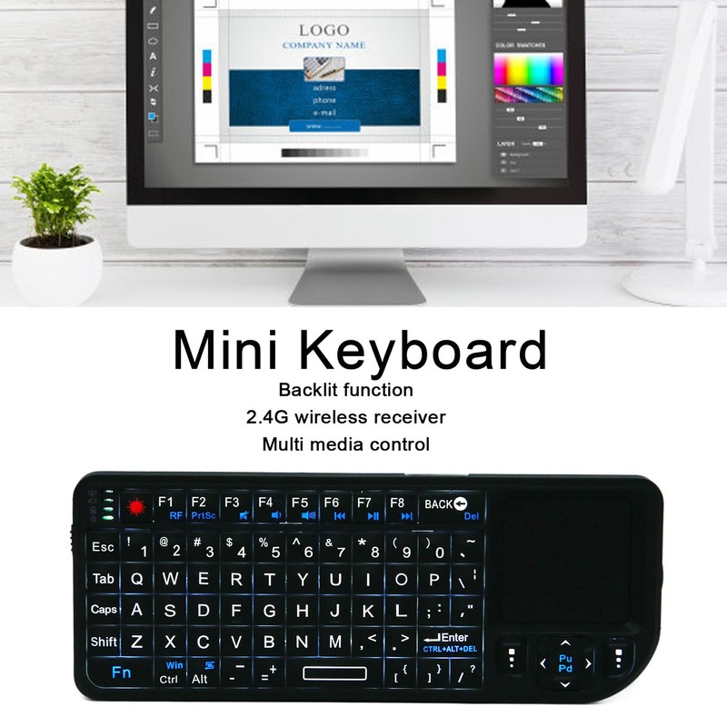 Mini Keyboard 2.4G Wireless Backlit Integrated Design Inbuilt Rechargeable Battery