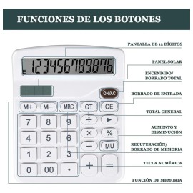 Calculadora Electrónica 12 Dígitos Computadora,energía Solar Color Blanco
