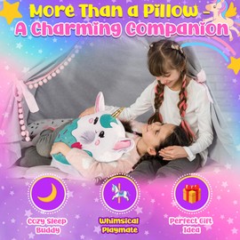 Forest & Twelfth 16" Unicorn Squishy Donut Pillow with Metallic Horn, Pillow Squishies for Kids, Throw Pillow Slow Rising Squishy, Donut Pillow Toy for Ages 0+ (Seafoam)