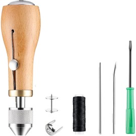 ANBOO Leather Sewing Set with Awl Tool & Sewing Awl - Leather Sewing Needle + Waxed Yarn + Curved and Tapered Needle, Hand Sewing Machine for Thick Fabrics - Leather Tool Set