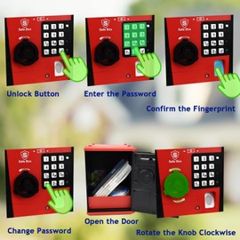 Fimleiy Kids Safe Bank with Fingerprint Password Talking ATM Piggy Bank for Real Money Toy Gift for 6-14 Years Old Boys Girls (Black/Red)