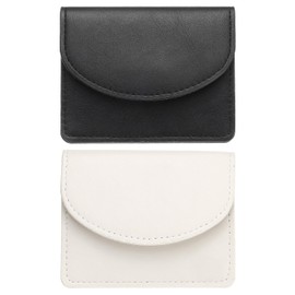sourcing map 2 Pcs Leather Business Card Case, Professional Slim Business Card Holder Business Card Holder Wallet with 3 Card Slots for Men and Women, (Black/White)