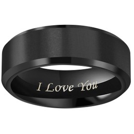 CROWNAL 4mm 6mm 8mm Black Titanium Wedding Couple Bands Rings Men Women Matte Finish Beveled Edges Engraved I Love You Comfort Fit Size 4 to 16 (8mm,8.5)