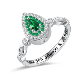 Teardrop Cremation Ring for Ashes - 925 Sterling Silver Urn Keepake Rings Memorial Jewelry for Women, Silver, Cubic Zirconia