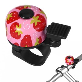 Loud Children's Bicycle Bell, Slick Hand-Pressed Bell for Boys and Girls, Pretty Colourful Bell Children's Bicycle with Pattern (Pink Strawberry)