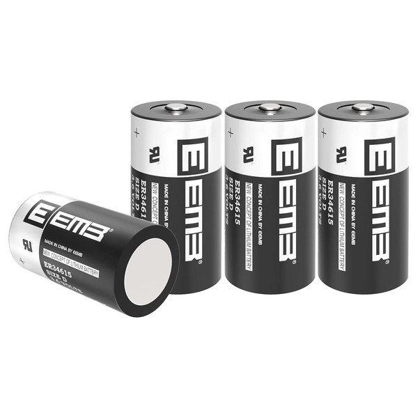 4Pack EEMB 3.6V D Cell Batteries ER34615 D Size Lithium Batteries 19000mAh Li-SOCL₂ Non-Rechargeable Battery LS-33600 XL-205F for CNC & Printing Machine Tool,Meter,Clock & 1 Year Manufacturer Warranty