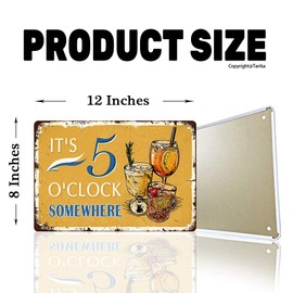 Vintage Tin Signs Wall Decor, 5 O'Clock Somewhere, Retro Metal Sign for Outdoor Indoor Beach Garden Tub Bar Farmhouses Cafes Gate Art Wall 8X12 Inch