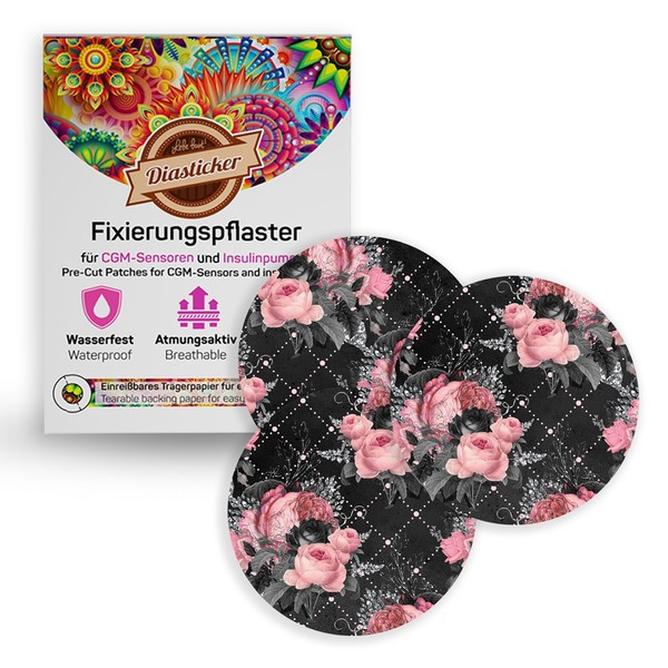 Diasticker® Overpatch Fixation Plasters (Pack of 5, Black Floral) -
