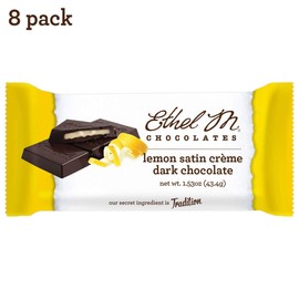 Ethel M Chocolates 8 Piece Premium Dark Chocolate Lemon Satin Crème Bars - Box Set of 8 Individually Wrapped Rich Dark Chocolate Candy Bar With Lemon Crème Centers, 43.4 grams each