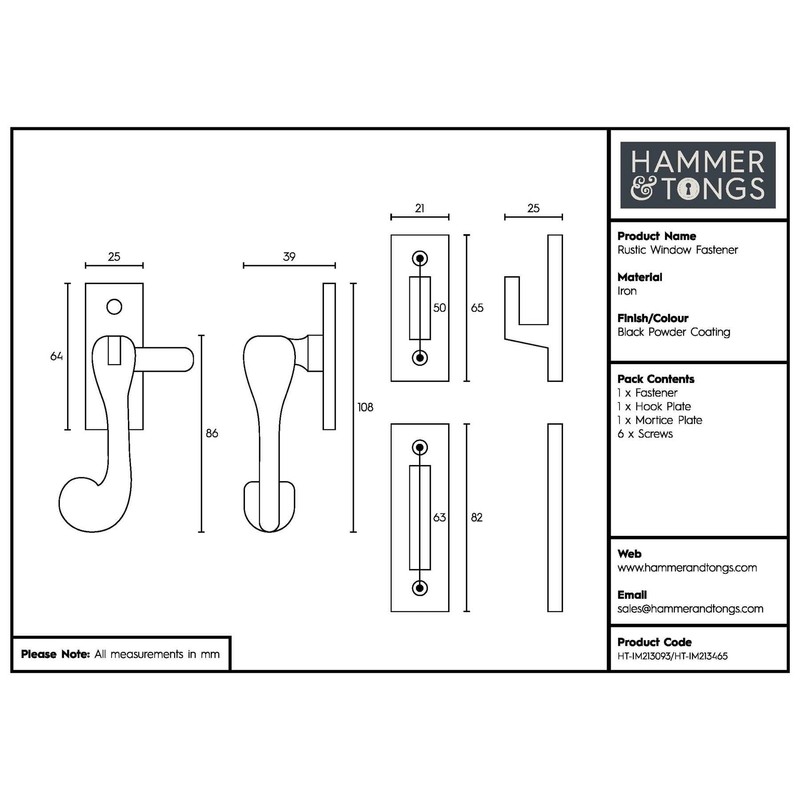 Hammer and Tongs - Rustic Window Fastener - Left Handed