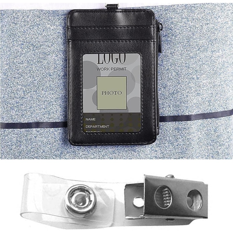 5Pcs Transparent PVC Badge Holder with Metal Clips, ID Card