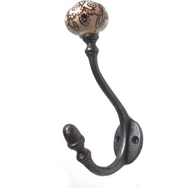 IronmongeryWorld® 4 x Cast Iron Coat Hook Ceramic Tip Retro Vintage Victorian Shabby Chic