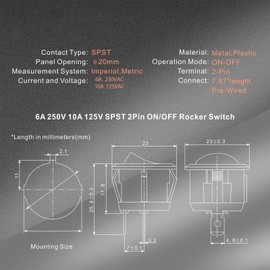 Round Rocker Switch, 15Pcs Round Rocker Switch Toggle Switch Design Car Boat Automotive w/Pre-Wired Wires AC 6A/250V 10A/125V 12VDC