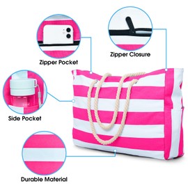 oscaurt Large Beach Bag Women's Tote Waterproof Shoulder Travel Bag with Zip Holiday Essentials Handbag for Women Gym Shopping Picnic