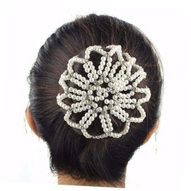 Garneck Pearl Hair Net for Ballet - Elastic Bun Net with Hand Crochet Design - Ideal for Dance Performances and Elegant Hairstyles - in Classic White