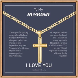 Ieftop Fathers Day Husband Gifts from Wife - Fathers Day Cross Necklace Gifts for Husband, Valentines Anniversary Birthday Gift for Men from Wife, Stainless Steel Cross Necklace for Men Jewelry