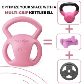Yes4All Kettlebell, 5-25lb Strength Training Kettlebells for Women, Wide Multi-grip Textured Handle for Home Gym Exercises & Full Body Workout (10lbs - Pink)