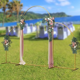 Gold&White Metal Wedding Arch Backdrop Stand,7.2FT, 6.6FT, 6FT Set of 3 Arched Door Frame, Backdrop Stand for for Party (Gold B)