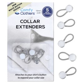 Comfy Clothiers Collar Extender 5-pack - White Metal/Elastic Button Extenders for Dress Shirts