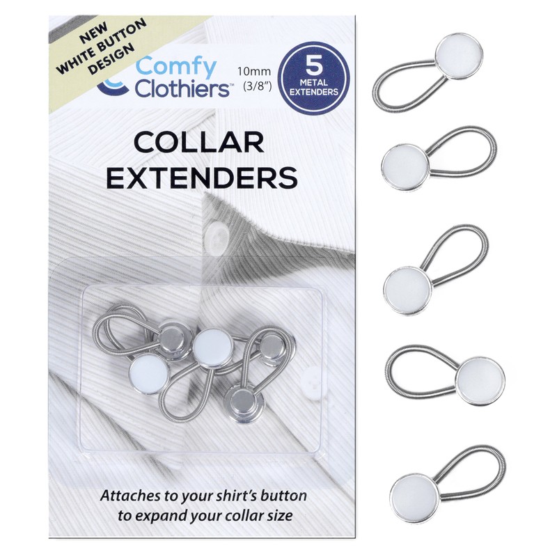 Comfy Clothiers Collar Extender 5-pack - White Metal/Elastic Button Extenders
