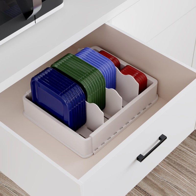 SWOMMOLY Expandable Food Storage Container Lid Organizer, Includes 6 Adjustable
