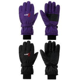 Jeere 2 Pairs Winter Ski Gloves Waterproof for Men Women Snow Gloves Warm Insulation Adjustable Nonslip for Cold Weather (Black,Purple, M)