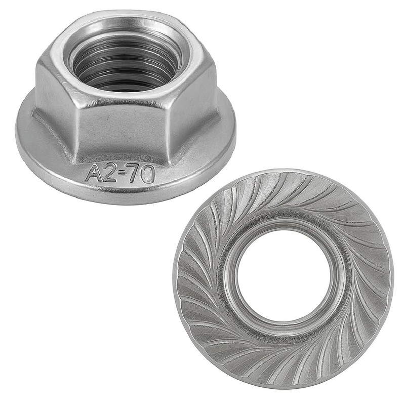 Nuts made of stainless steel with serrated edge M8, nuts