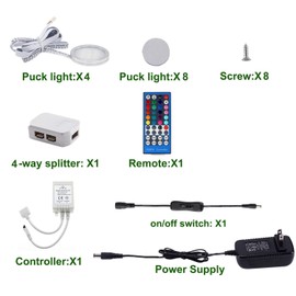 AIBOO RGBWW RGB + Warm White Color Changing Christmas Xmas Under Cabinet LED Lights Kit IR Remote Puck Lights for Kitchen Counter Shelf Furniture Ambiance Lighting (RGBWW, 4 Lights, 12W)