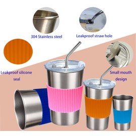 Navmudin Cups with Lids and Straws, 500ml 4 Pack Reusable Leakproof Stainless Steel Cups, BPA Free Unbreakable Metal Coffee/Beer/Smoothie Camping Cup(Orange&Blue&Pink&Dark Blue)